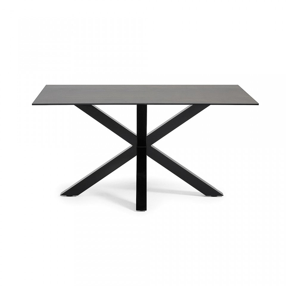 Masa dining neagra din metal 90x160 cm Argo Iron Moss Kave Home