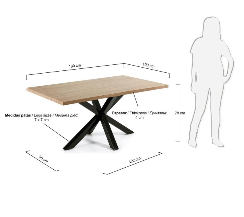 Masa dining neagra/maro din metal 100x180 cm Argo Kave Home