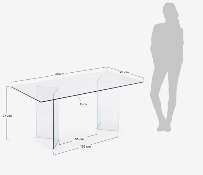 Masa dining transparenta din sticla 90x200 cm Burano Kave Home