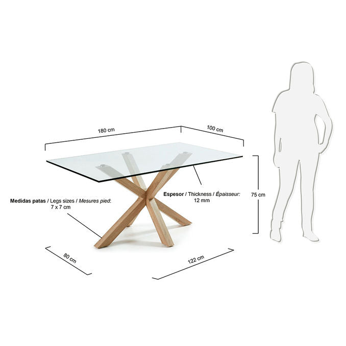 Masa dining transparenta/maro din metal 100x180 cm Argo Kave Home