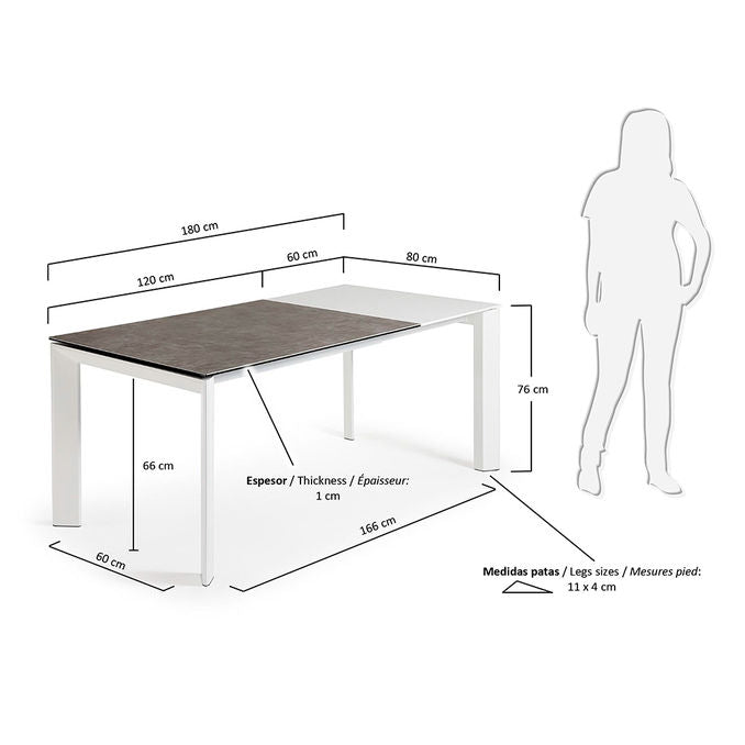 Masa extensibila alba din metal 80x120(180) cm Axis Vulcano Ash Kave Home