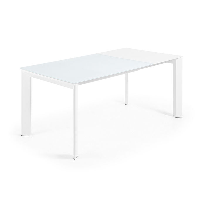 Masa extensibila alba din sticla si metal 80x120(180) cm Axis Kave Home