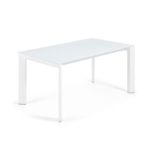 Masa extensibila alba din sticla si metal 90x160(220) cm Axis Kave Home