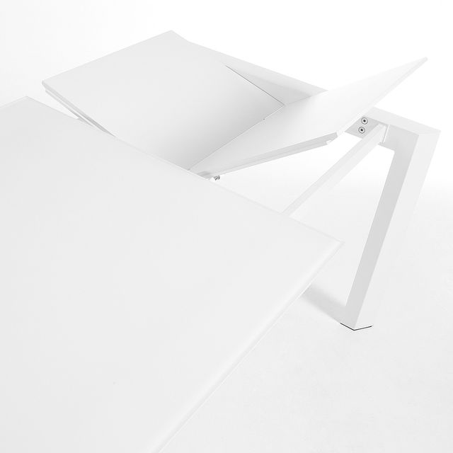 Masa extensibila alba din sticla si metal 90x160(220) cm Axis Kave Home