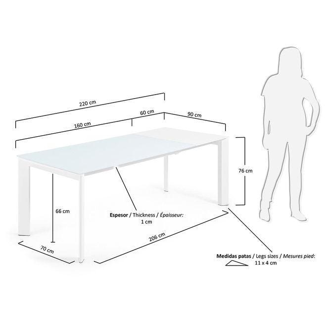 Masa extensibila alba din sticla si metal 90x160(220) cm Axis Kave Home