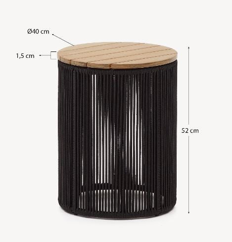 Masa laterala exterior maro/neagra din lemn 40 cm Dandara Kave Home