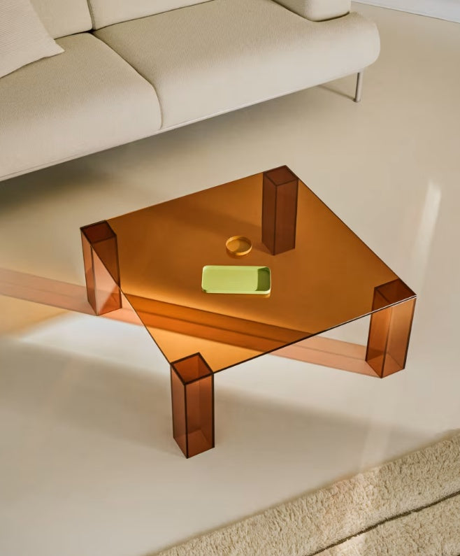 Masa laterala maro din sticla 85x85 cm Adularia Kave Home