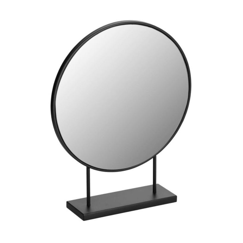 Oglinda rotunda de masa neagra din lemn si metal 36x45 cm Libia Kave Home