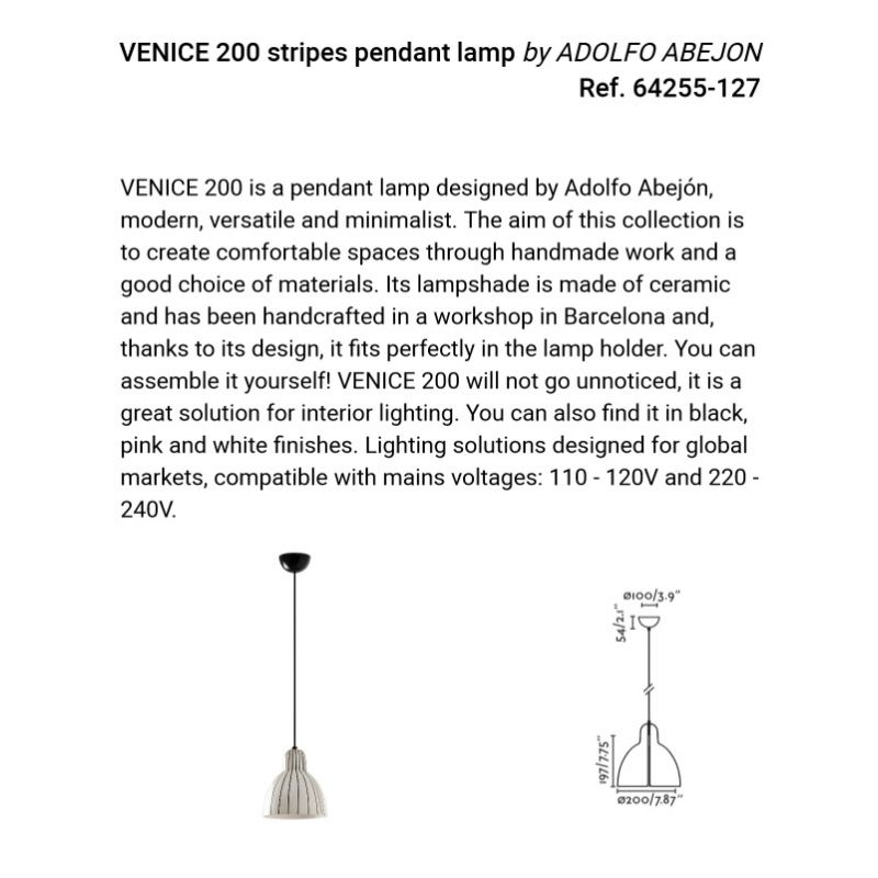 Pendul cu abajur ceramic realizat manual VENICE 200, alb/ negru