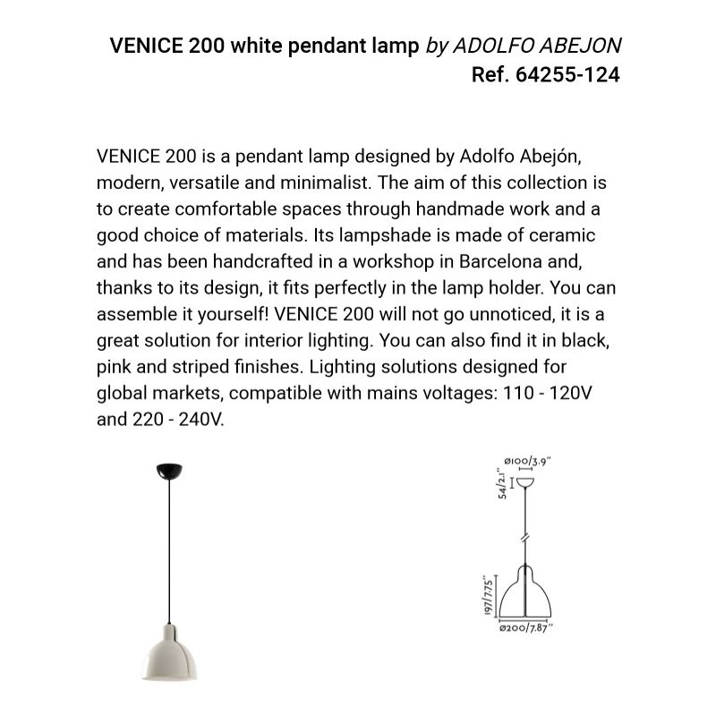 Pendul cu abajur ceramic realizat manual VENICE 200, alb