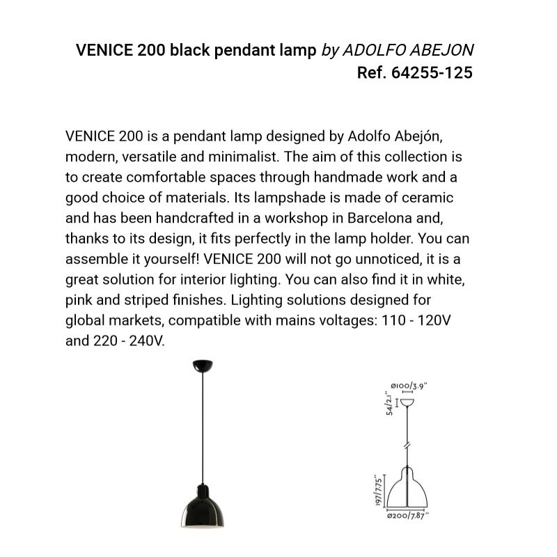 Pendul cu abajur ceramic realizat manual VENICE 200, negru