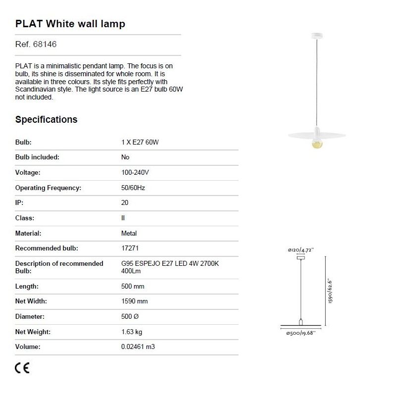 Pendul design modern minimalist PLAT alb