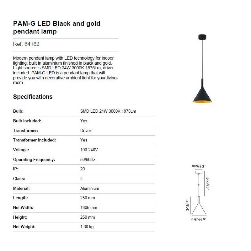 Pendul LED modern PAM-G large negru/auriu