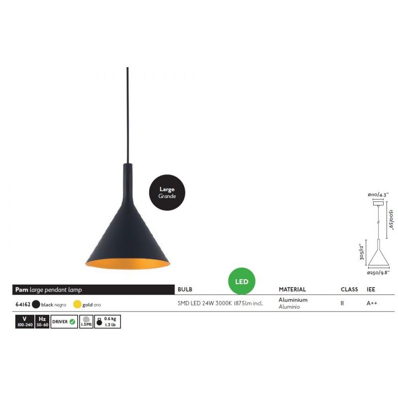 Pendul LED modern PAM-G large negru/auriu