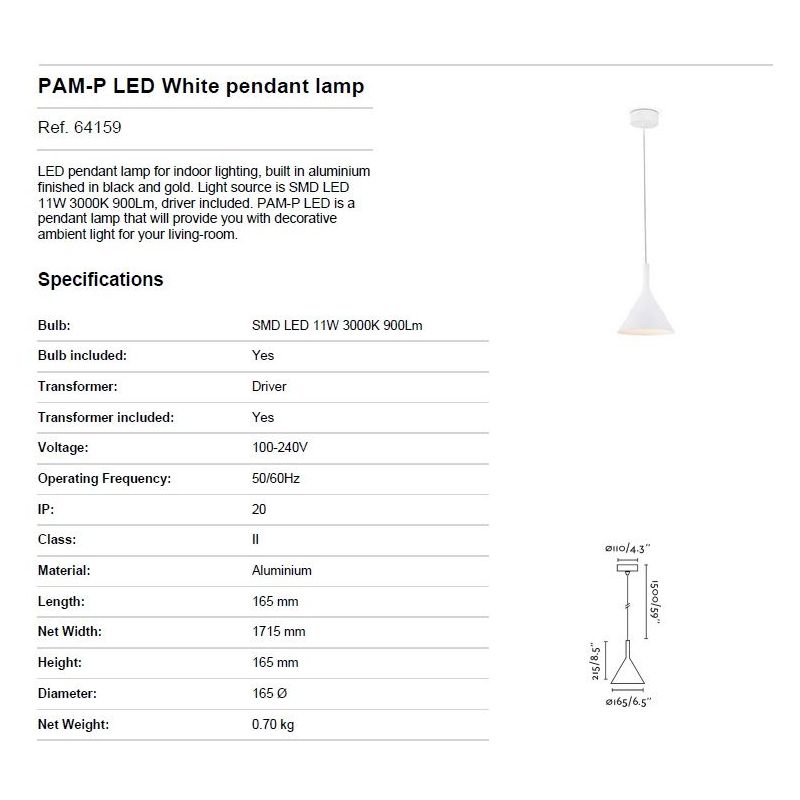 Pendul LED modern PAM-P small alb