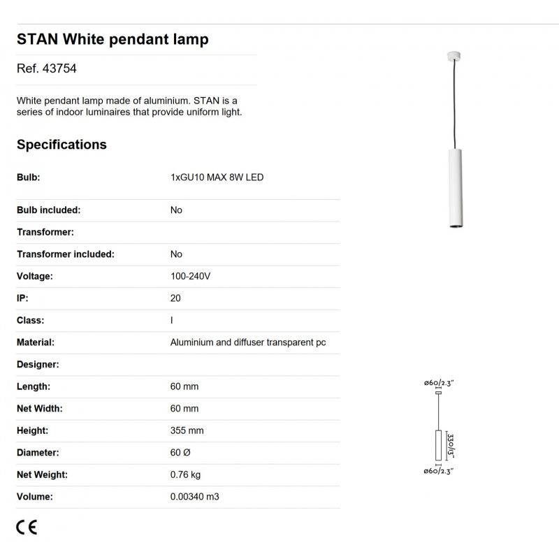 Pendul modern design minimalist STAN alb