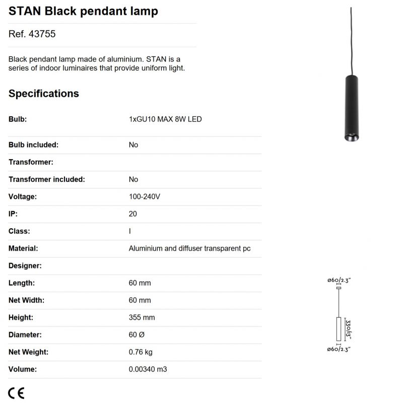Pendul modern design minimalist STAN negru