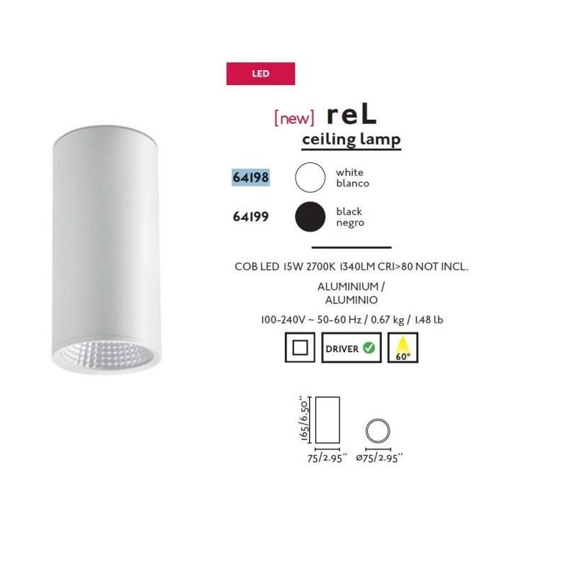 Plafonier, spot negru cu iluminat LED, REL-P