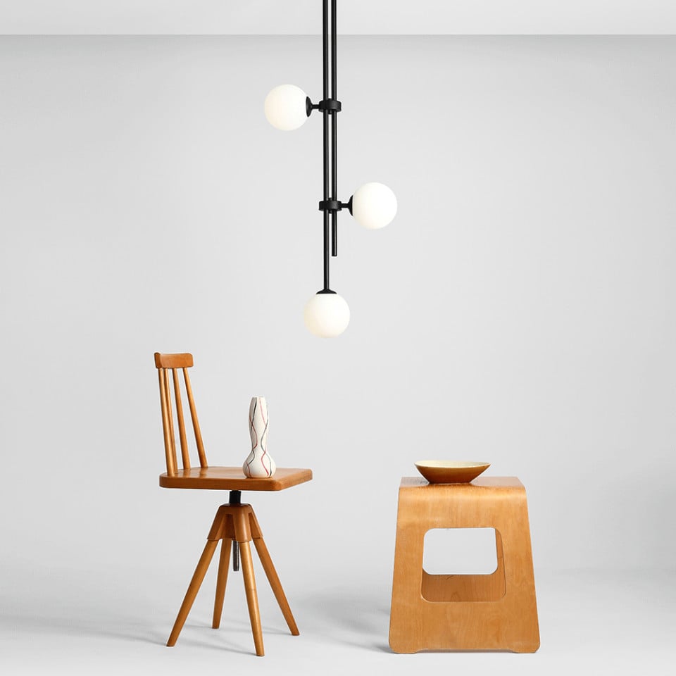 Plafoniera alba/neagra din sticla cu 3 becuri Harmony Aldex