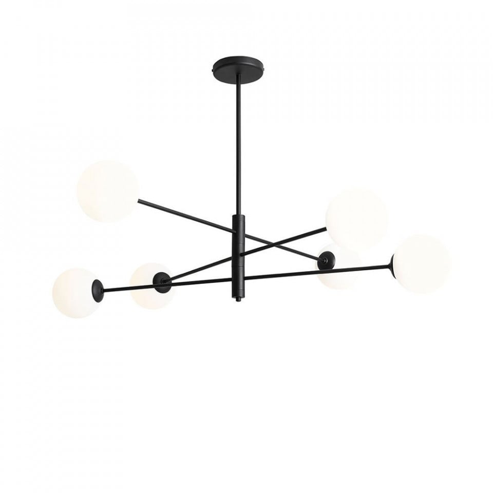 Plafoniera alba/neagra din sticla cu 6 becuri Homme Aldex