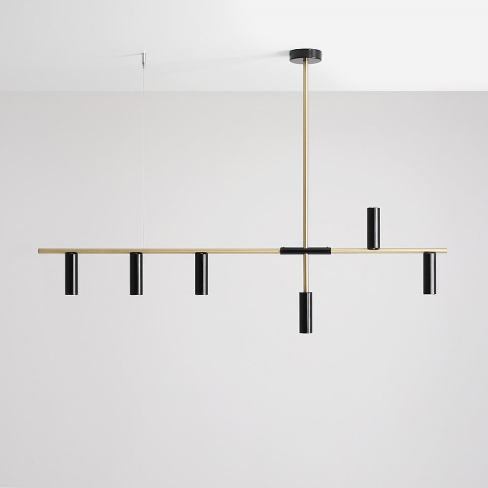 Plafoniera aurie/neagra din metal cu 6 becuri Trevo Aldex