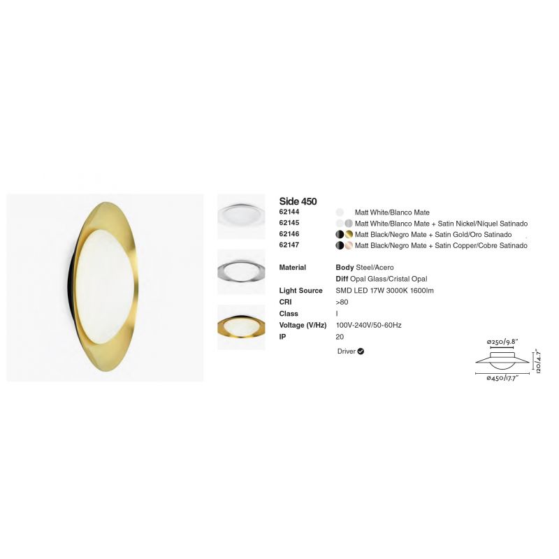 Plafoniera LED moderna SIDE 450 17W alb/nickel