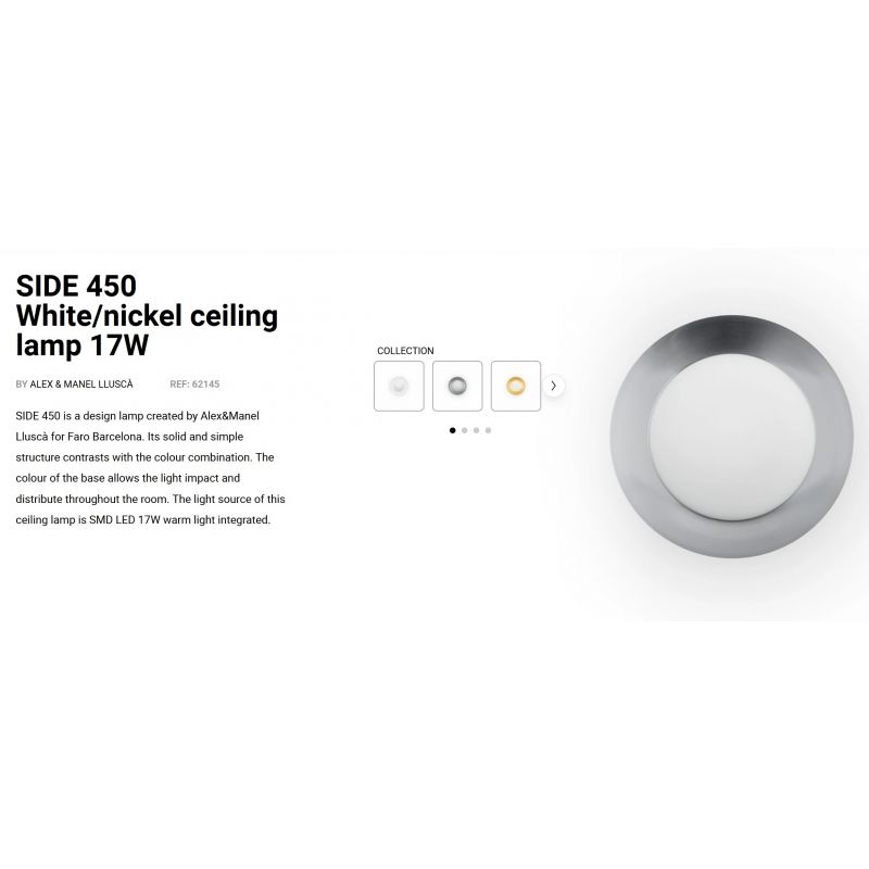 Plafoniera LED moderna SIDE 450 17W alb/nickel