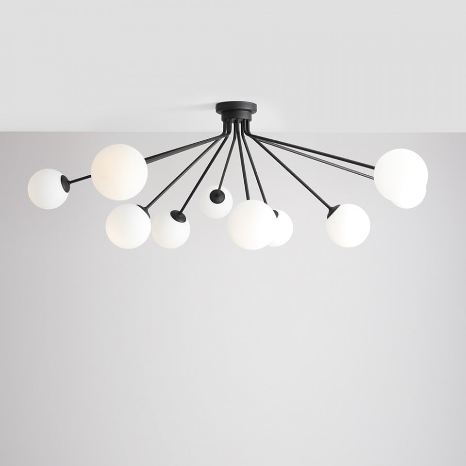 Plafoniera neagra/alba din sticla cu 10 becuri Holm Aldex