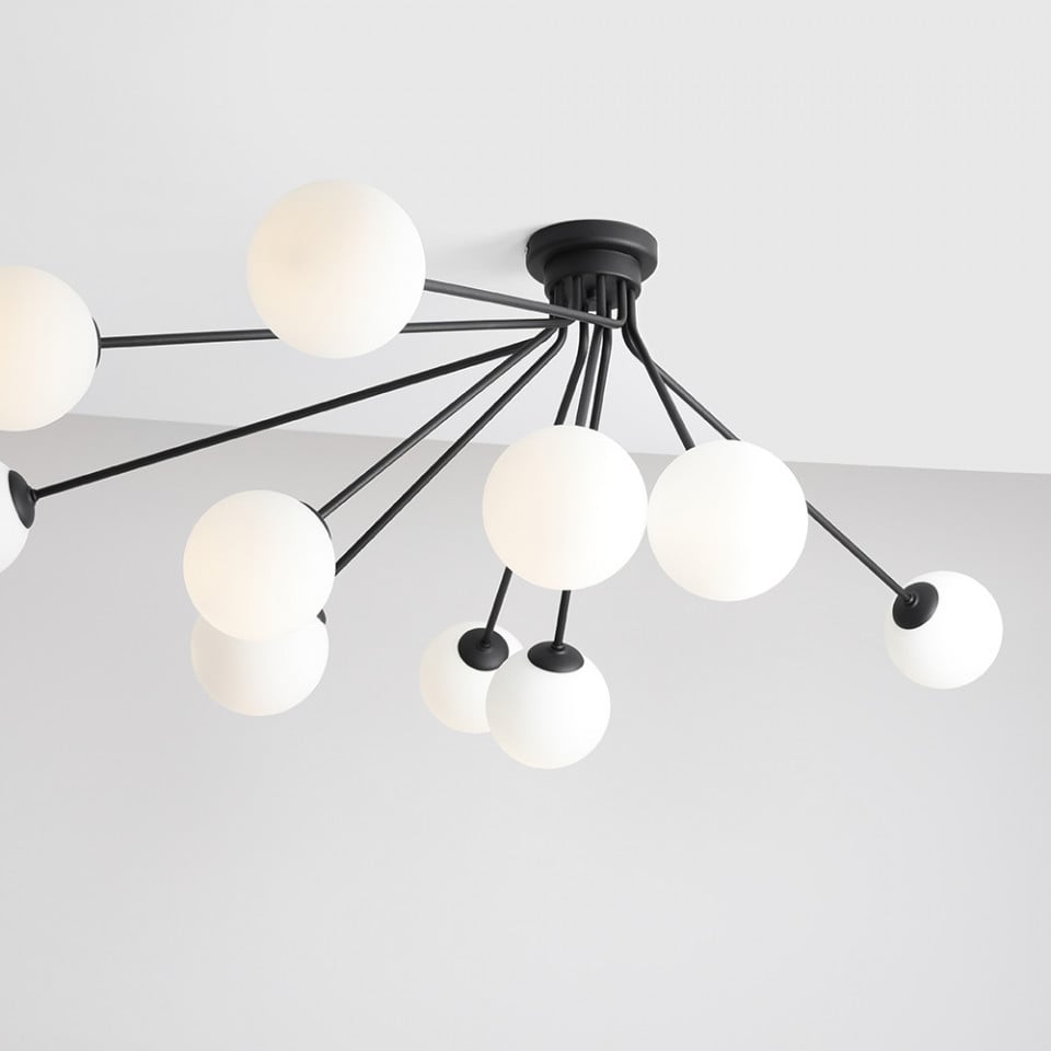 Plafoniera neagra/alba din sticla cu 10 becuri Holm Aldex