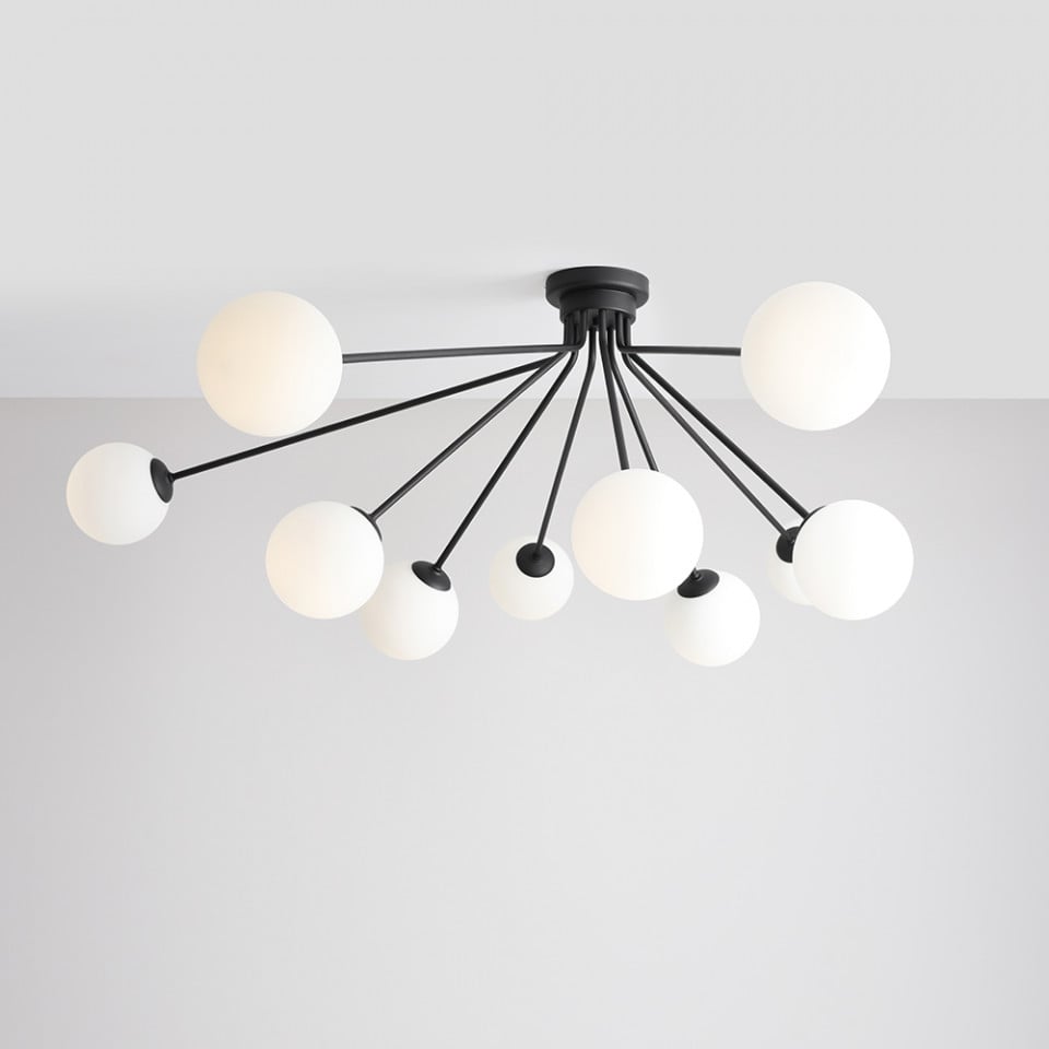 Plafoniera neagra/alba din sticla cu 10 becuri Holm Aldex