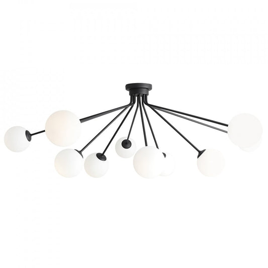 Plafoniera neagra/alba din sticla cu 10 becuri Holm Aldex