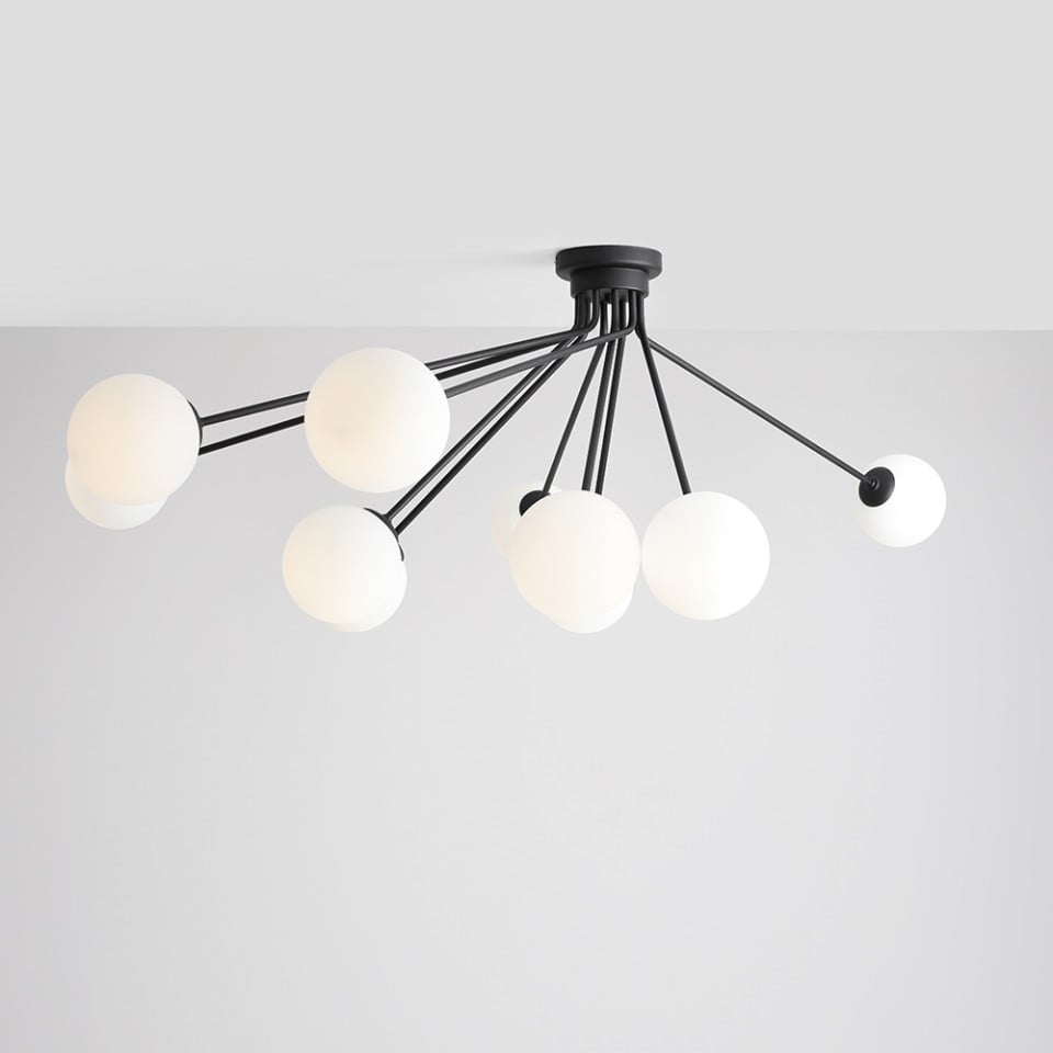 Plafoniera neagra/alba din sticla cu 10 becuri Holm Aldex