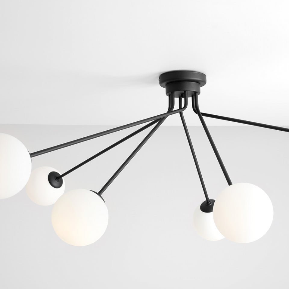 Plafoniera neagra/alba din sticla cu 6 becuri Holm Aldex