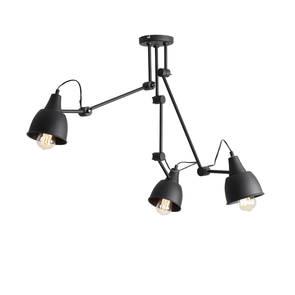 Plafoniera neagra din metal cu 3 becuri Aida Aldex