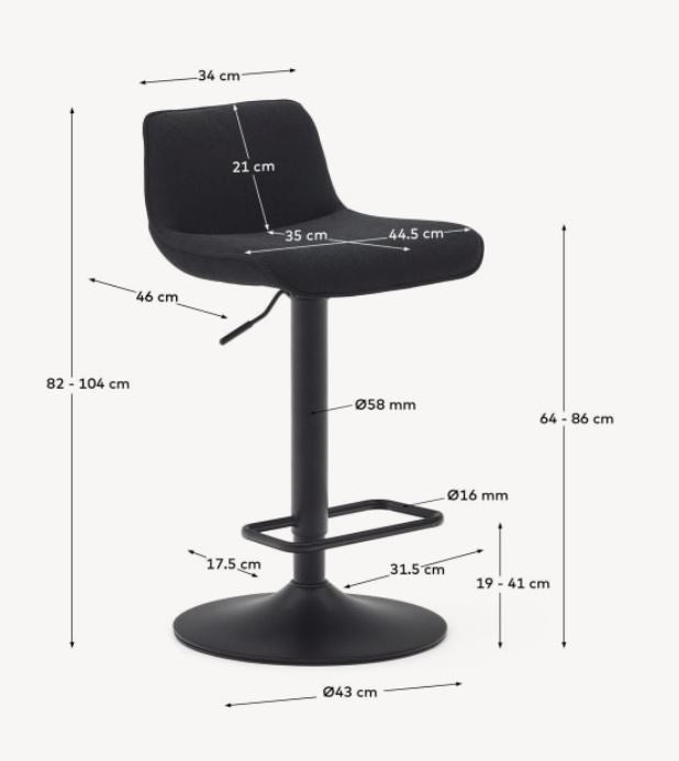 Scaun bar ajustabil negru din textil Zenda Kave Home