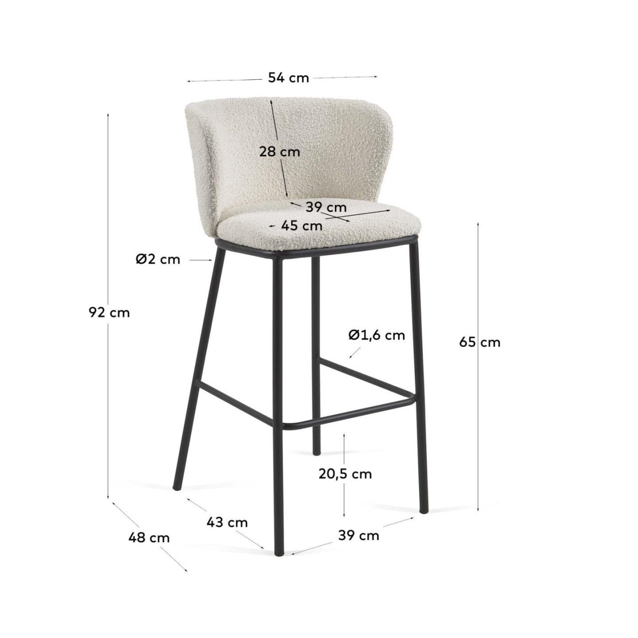 Scaun bar alb din textil Ciselia Fleece Kave Home