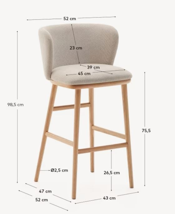 Scaun bar bej din textil Ciselia High Chenille Kave Home