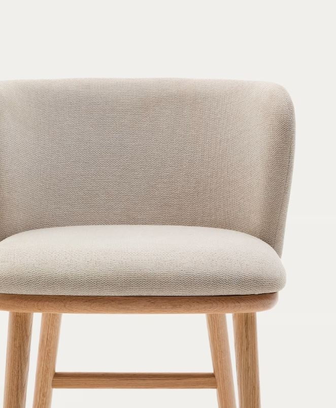 Scaun bar bej din textil Ciselia High Chenille Kave Home