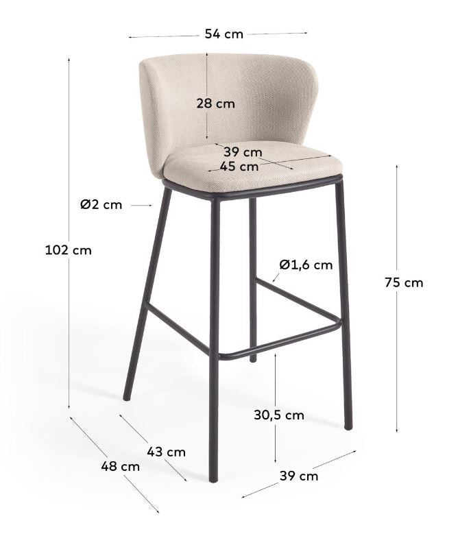 Scaun bar bej din textil Ciselia Kave Home