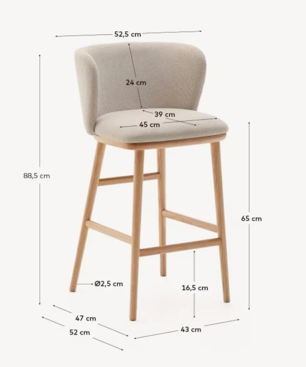 Scaun bar bej din textil Ciselia Low Chenille Kave Home