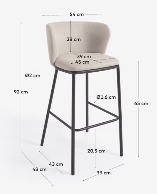 Scaun bar bej din textil Ciselia Low Kave Home