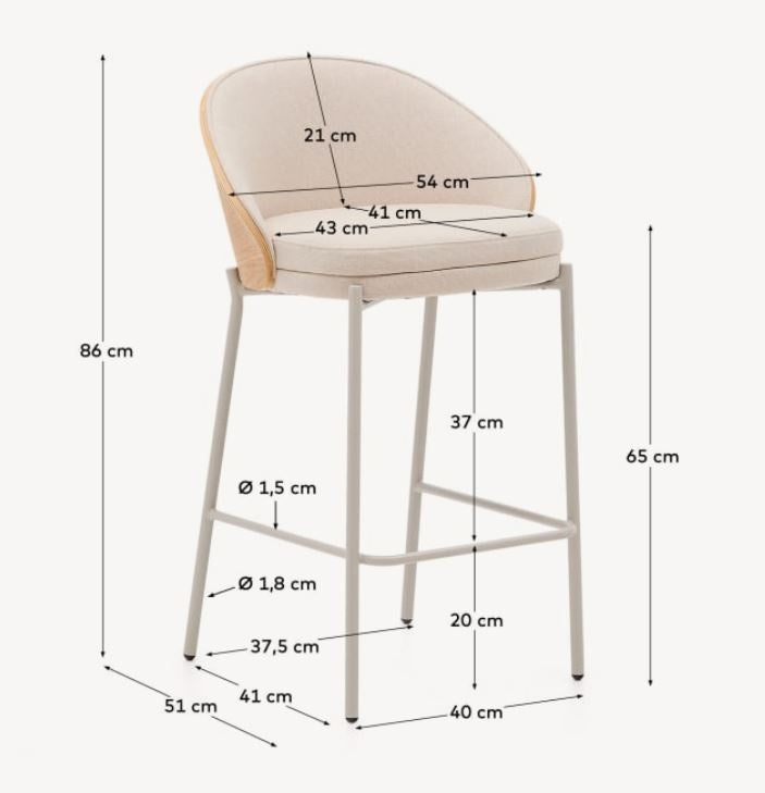 Scaun bar crem din textil Eamy Chenille Kave Home