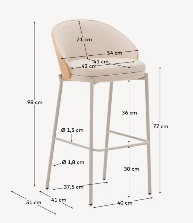 Scaun bar crem din textil Eamy Tall Chenille Kave Home