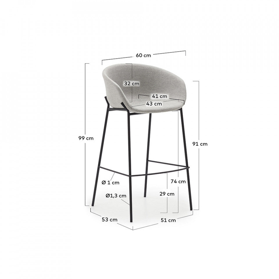 Scaun bar gri deschis din metal Yvette Kave Home