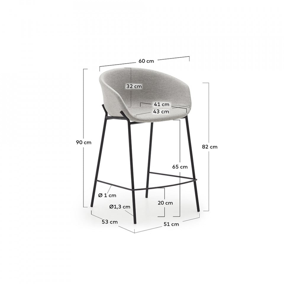 Scaun bar gri deschis din metal Yvette Low Kave Home