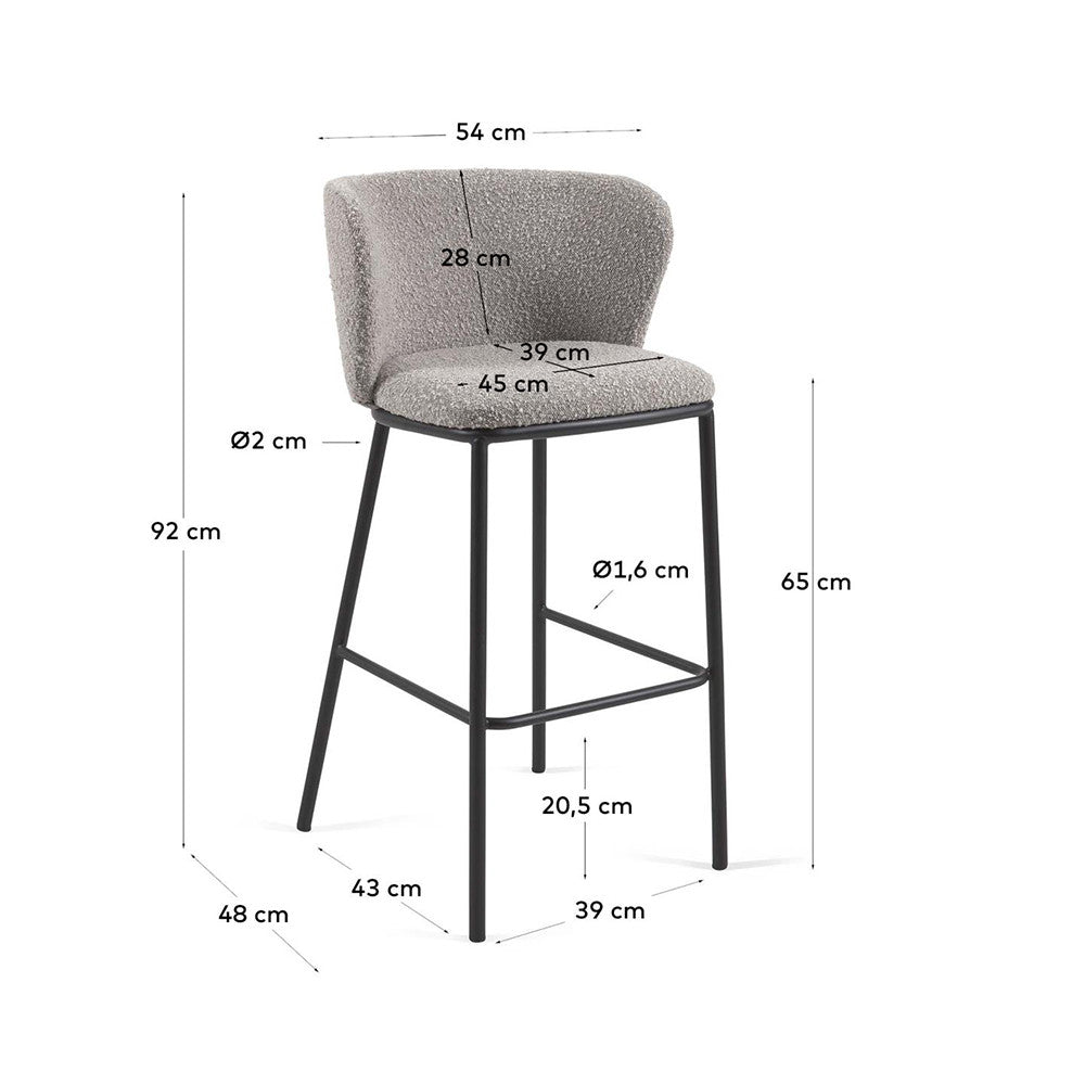 Scaun bar gri deschis din textil Ciselia Shearling Kave Home
