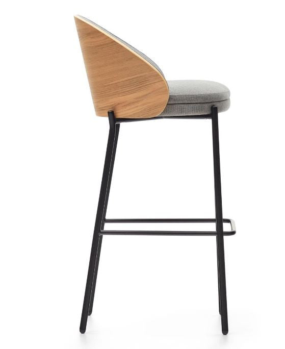Scaun bar gri deschis/maro din textil Eamy Kave Home