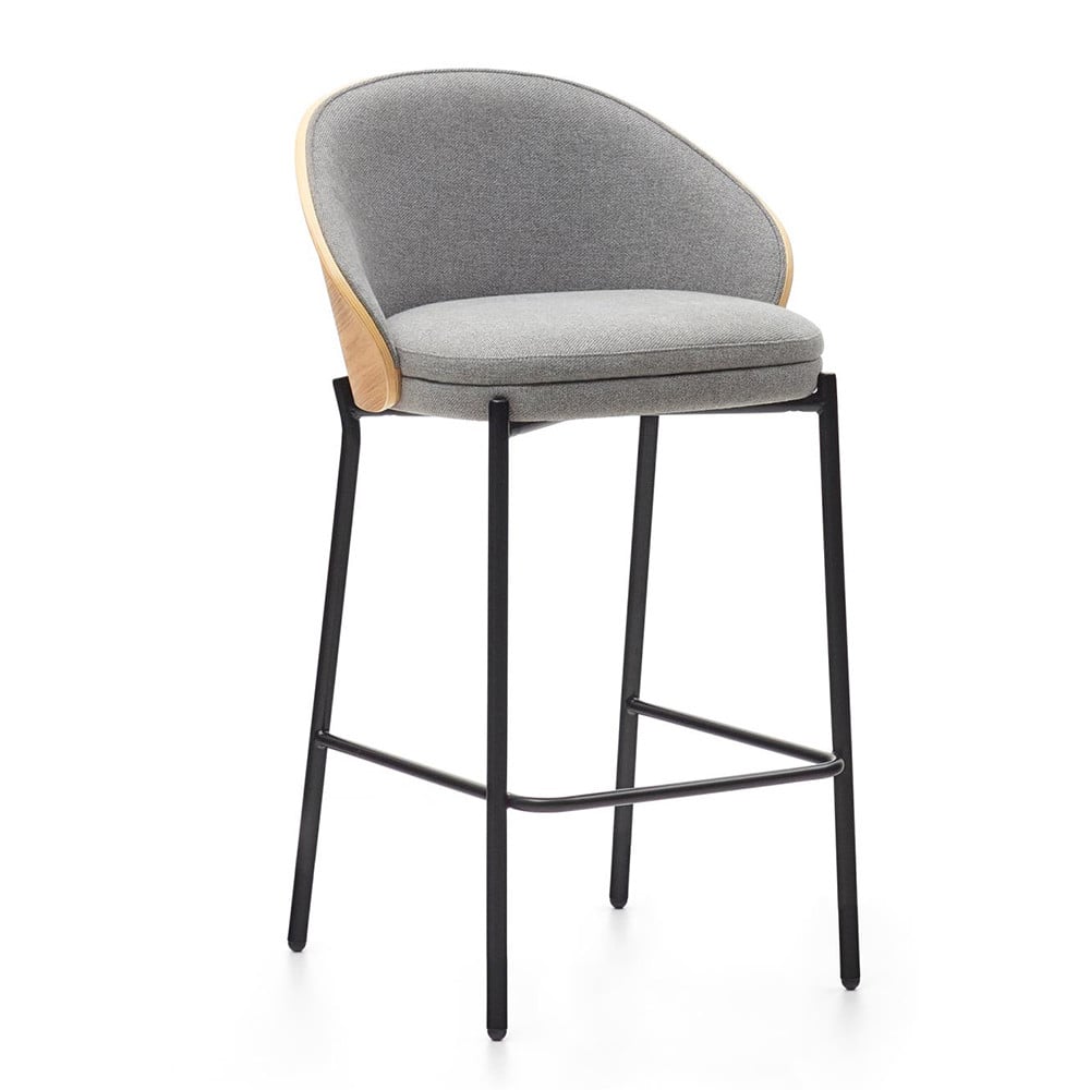 Scaun bar gri deschis/maro din textil Eamy Low Kave Home