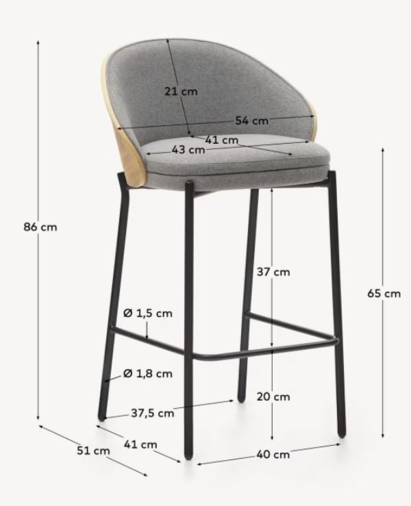 Scaun bar gri deschis/maro din textil Eamy Low Kave Home