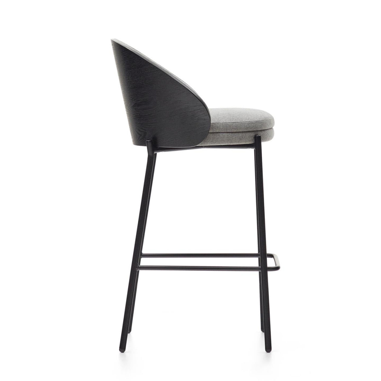 Scaun bar gri deschis/negru din textil Eamy Low Kave Home